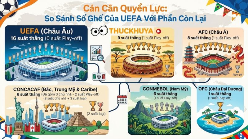 Biểu đồ phân phối số lượng vé tham dự vòng chung kết World Cup toàn cầu giữa các liên đoàn châu lục. Biểu đồ phân phối số lượng vé tham dự vòng chung kết World Cup toàn cầu giữa các liên đoàn châu lục.